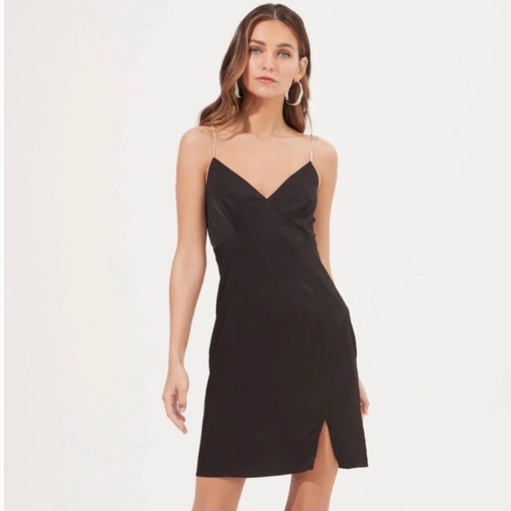 NWOT ASTR The Label Helen Rhinestone Strap Black Mini Dress